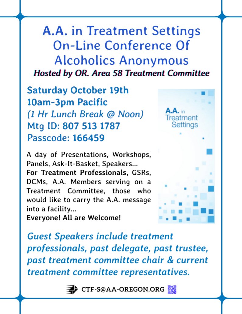 Area 58 Treatment Conference Oct 2024 Area 58 Treatment Conference 2024 flyer