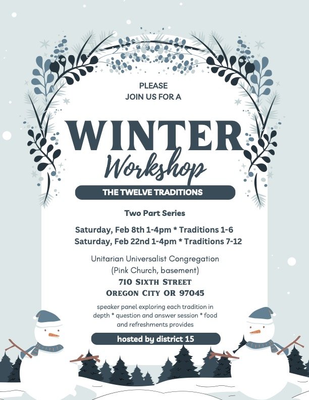 Flyer for 12 Traditions Winter Workshop