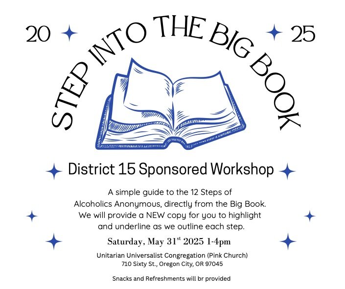 Flyer for District 15 Big Book workshop