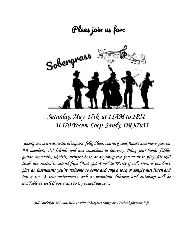 Sobergrass Flyer – 17MAY2025 Sobergrass jam flyer
