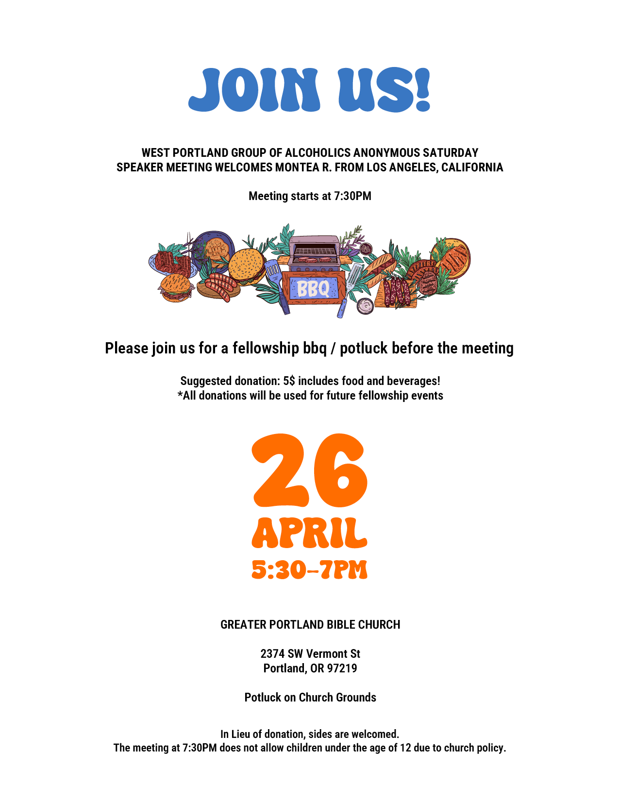 West Portland Potluck-April Flyer for West Portland Group Potluck - April 2025