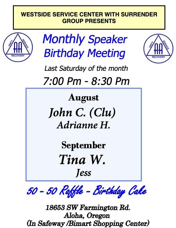 WSC August Speaker Meeting flyer