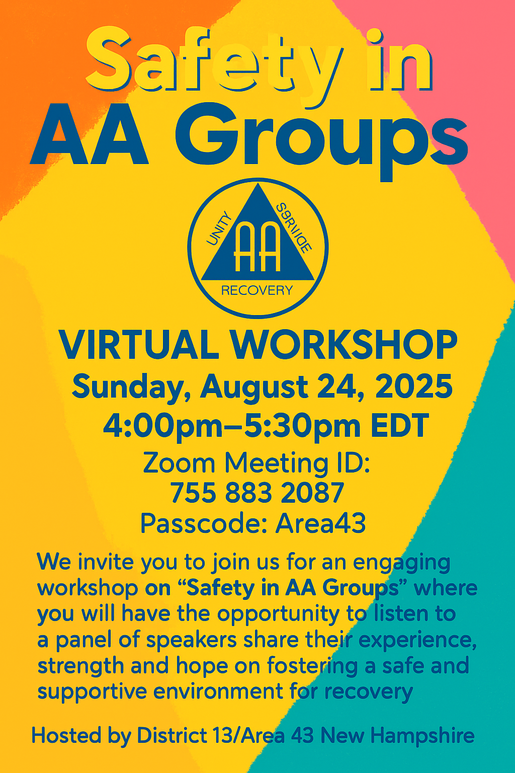 Safety in AA Virtual Workshop Flyer_August 24_2025 Safety in AA Virtual Workshop Flyer