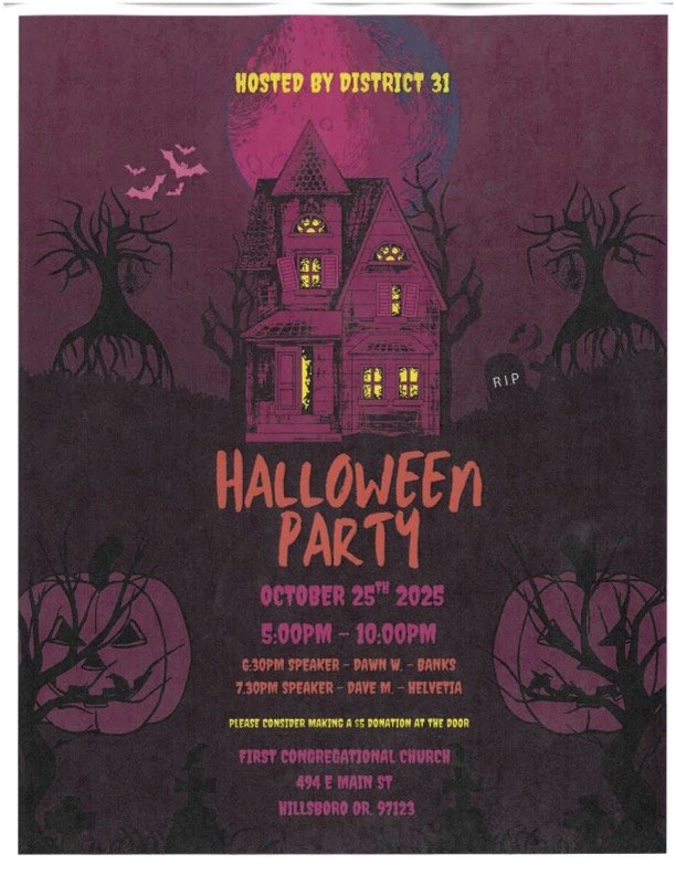 D31 Halloween Flyer 2025 District 31 Hallowe'en Party flyer