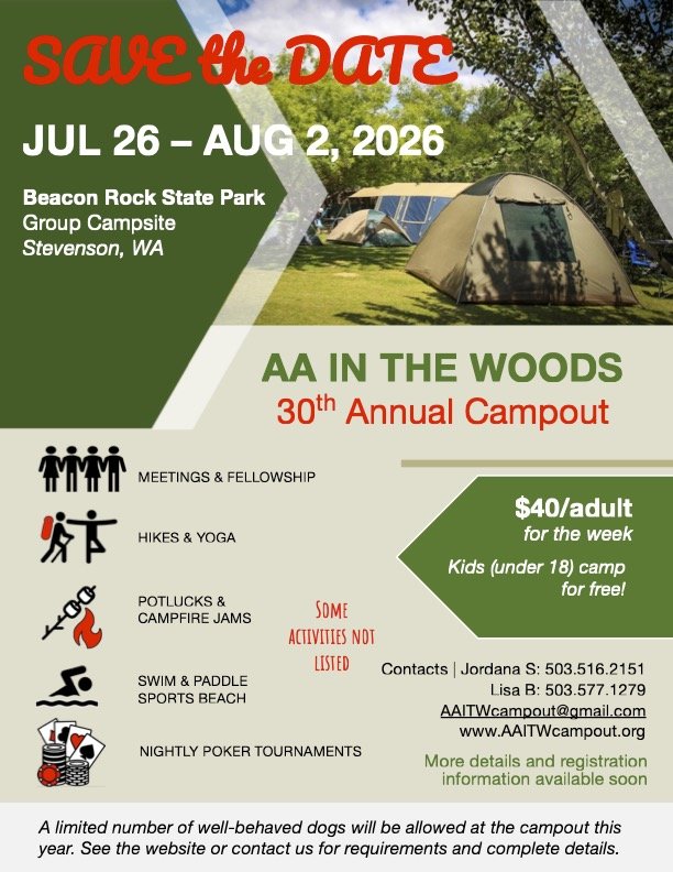 AA in the Woods AA in the Woods Annual Campout flyer