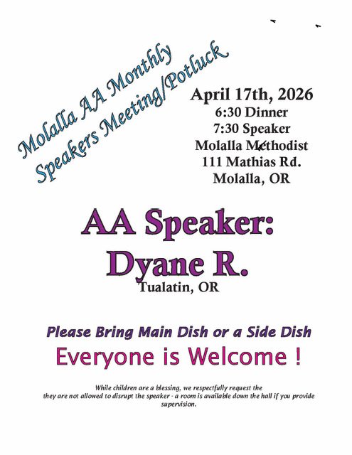 Mollala April-Dyane Flyer for Mollala April speaker and potluck