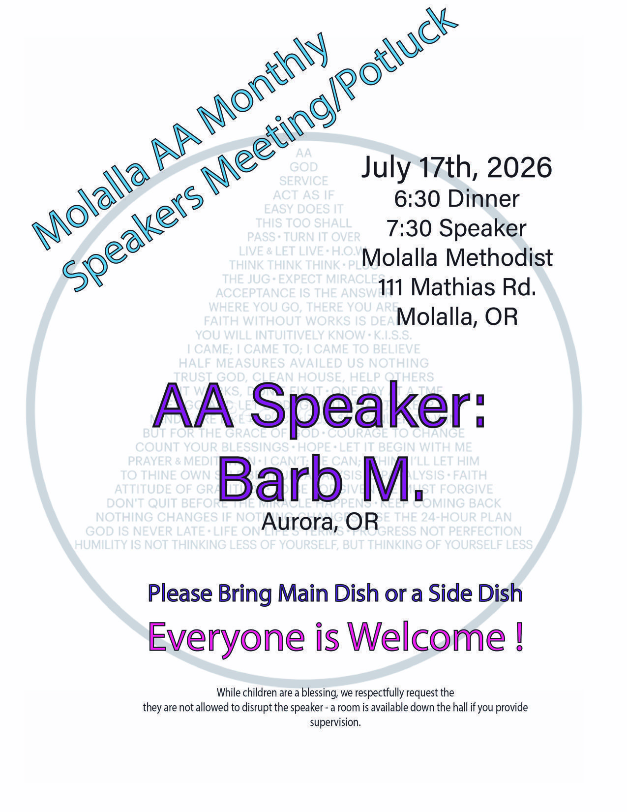 Molalla July flyer Molalla July Speaker Meeting flyer