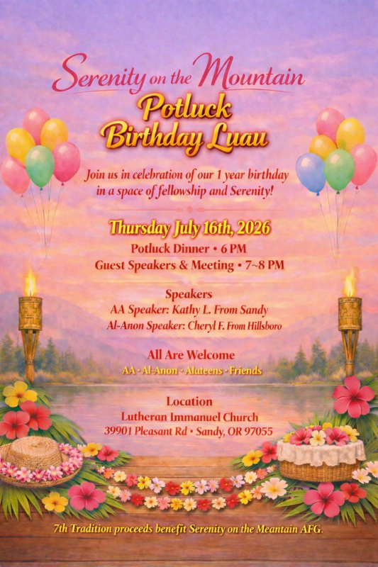 Serenity on the Mountain Birthday 7_16 Serenity on the Mountain birthday potluck flyer