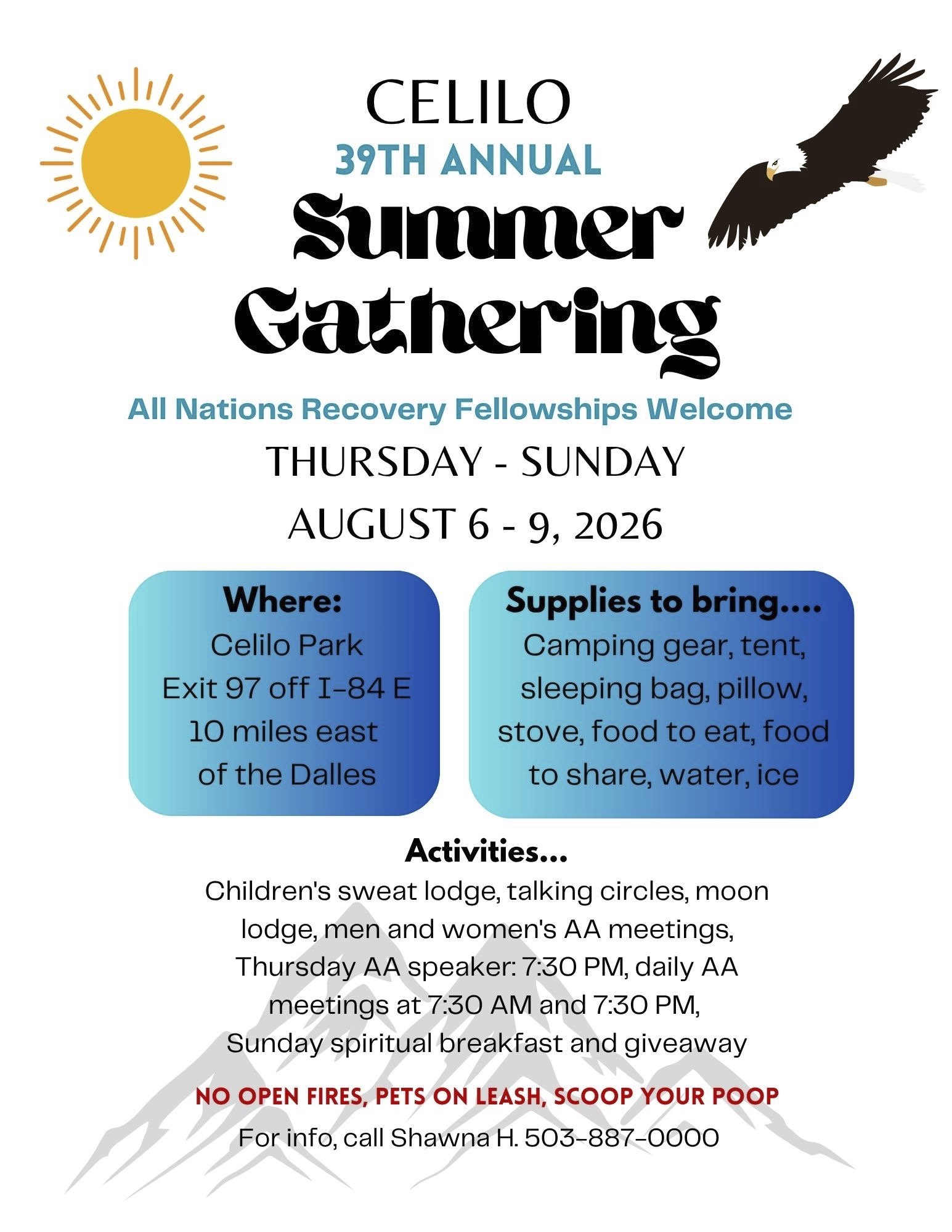 August 2026 Celilo campout flyer